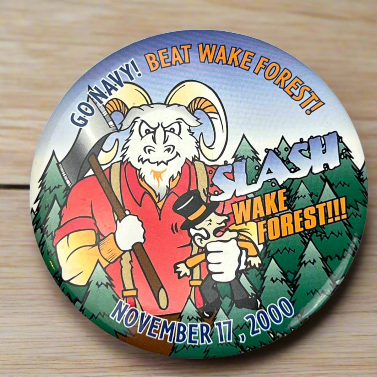 Pinback 3 1/2" Metal Button - GO NAVY! BEAT WAKE FOREST November 17, 2000