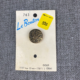 Le Bouton B. Blumenthal & Co. Gold Color Button Original Card 763 22MM 7/8"