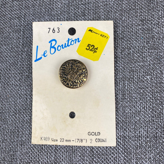 Le Bouton B. Blumenthal & Co. Gold Color Button Original Card 763 22MM 7/8"