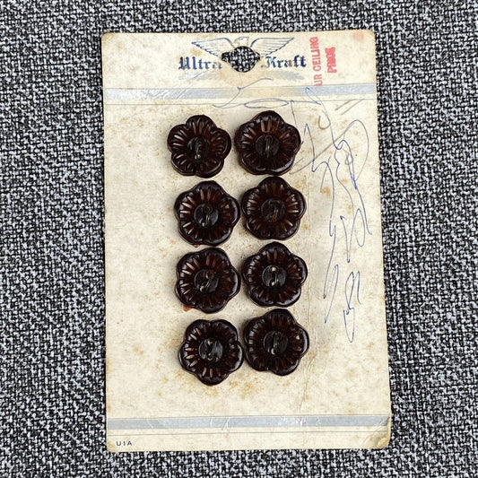 Vintage Ultra Craft Decorative Brown Bakelite 2-HOLE Buttons 9/16"