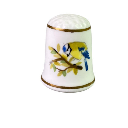 Vintage Thimble Bird Hand Painted Blue & Yellow