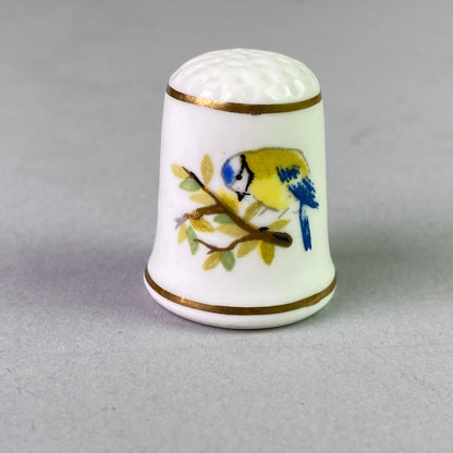 Vintage Thimble Bird Hand Painted Blue & Yellow