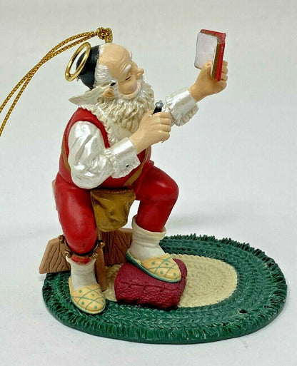 Vintage 1926 Reproduction - Santa Claus Reading Christmas Ornament w/Halo