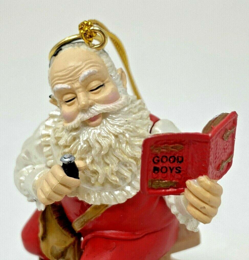 Vintage 1926 Reproduction - Santa Claus Reading Christmas Ornament w/Halo