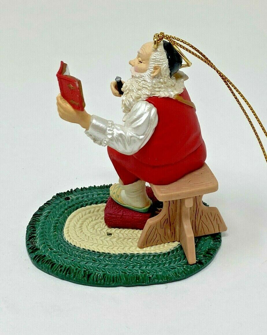 Vintage 1926 Reproduction - Santa Claus Reading Christmas Ornament w/Halo