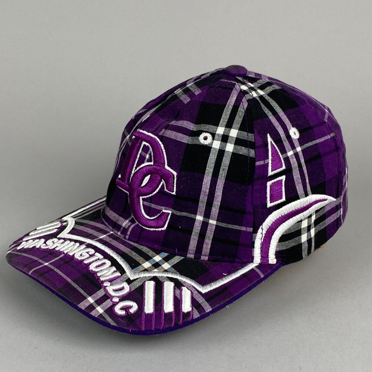 Washington D.C. City Hunter Adjustable Purple and White Plaid Unisex Adult Hat