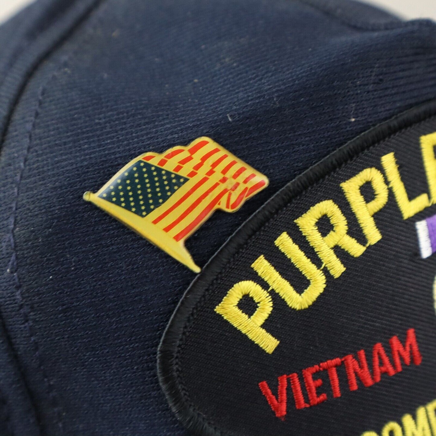 VTG Purple Heart Combat Wounded Patch Hat Cap Snapback Made In The USA w/Pin