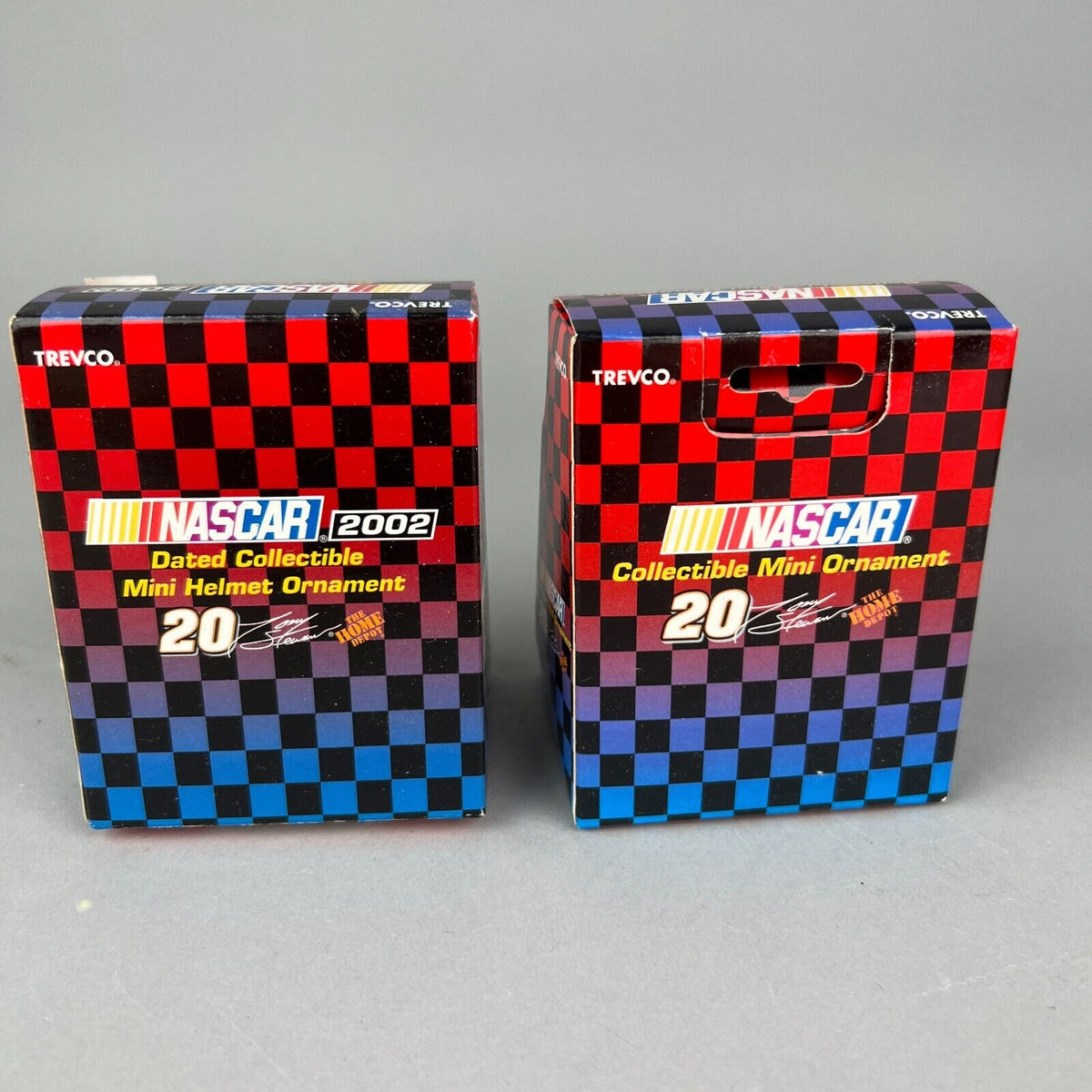 Set of 2 NASCAR 2002 Tony Stewart Dated Collectible Ornament Set