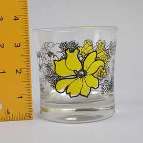 Set of 4 Drinking Glasses with Yellow Flowers