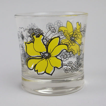 Set of 4 Drinking Glasses with Yellow Flowers