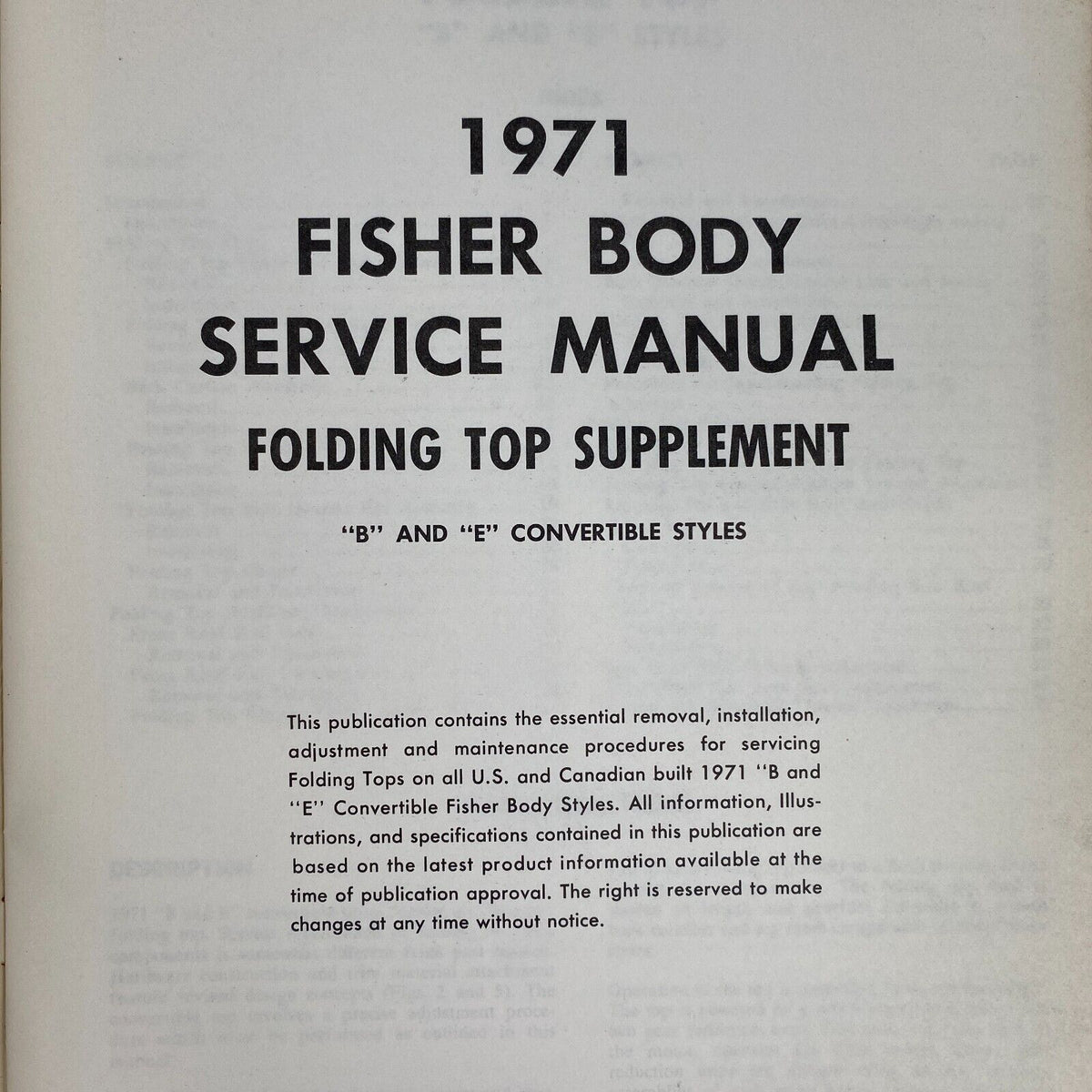 1971 Fisher Body Service Manual Chevy, Pontiac, Oldsmobile, Buick, Cadillac, GM