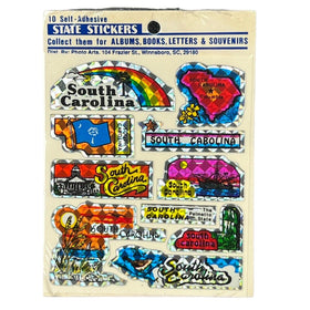 South Carolina SC State Sticker Sheet -  10 Stickers (Rainbow, Boat, Flag)
