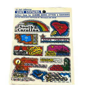 South Carolina SC State Sticker Sheet -  10 Stickers (Rainbow, Boat, Flag)