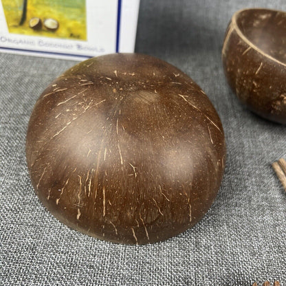 2 x Set of 2 Coconut Bowls, Spoons, and Chopsticks 100% Natural (Total 4 bowls)