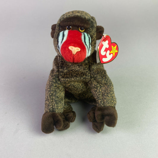 Vintage TY The Original Beanie Baby Cheeks Baboon Plush with Tags NM