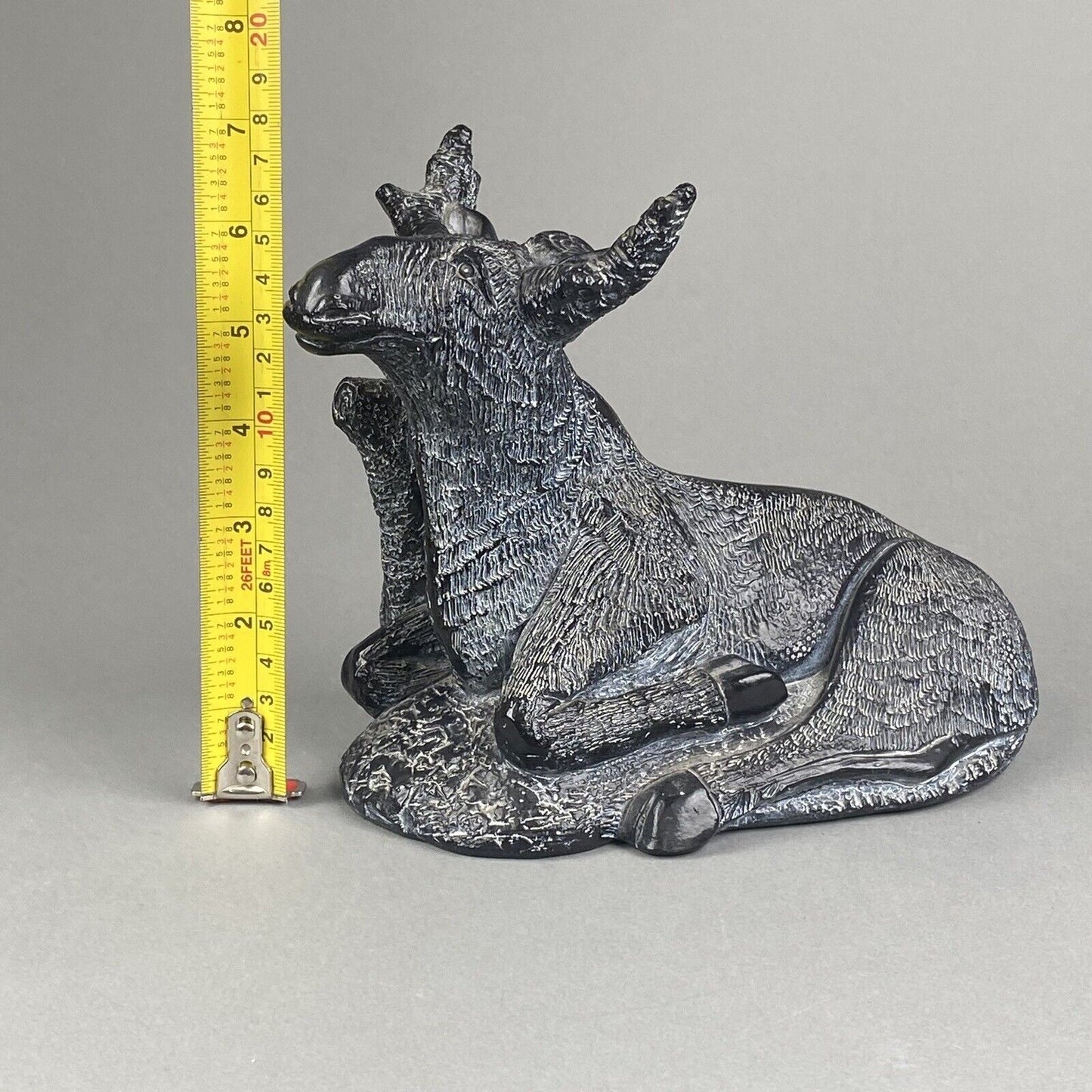 Vintage Hand Carved Black Stone Moose by Aardvark 6.5" Tall by 7" Long