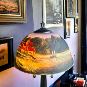 Thomas Kinkade Coast Red Roof Homes Sailboat Table Lamp w/ (2) Bulb Capabilities