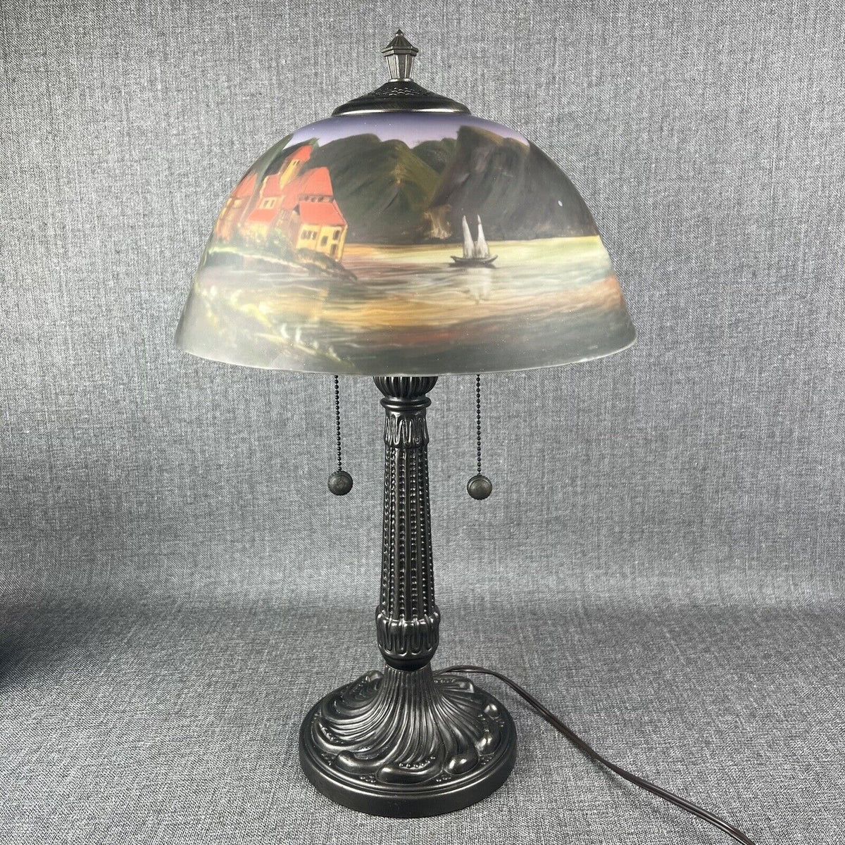 Thomas Kinkade Coast Red Roof Homes Sailboat Table Lamp w/ (2) Bulb Capabilities