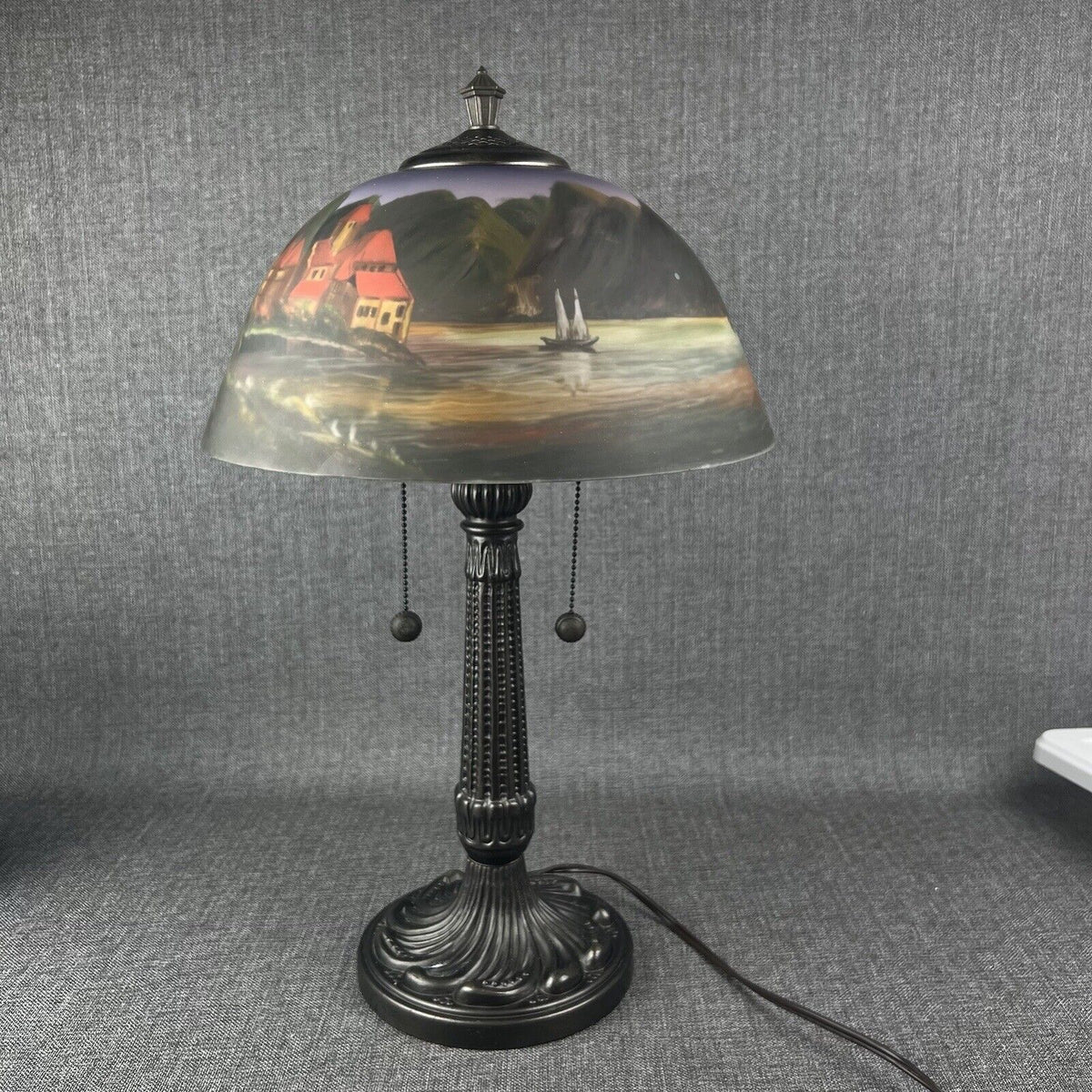 Thomas Kinkade Coast Red Roof Homes Sailboat Table Lamp w/ (2) Bulb Capabilities