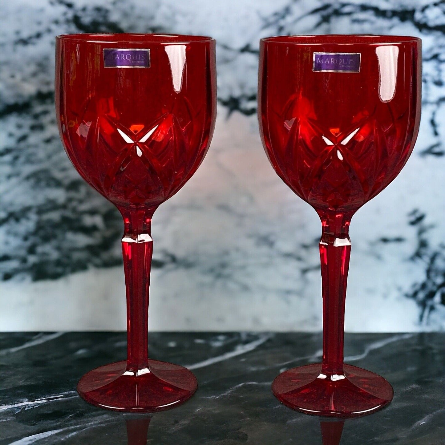 2 (Two) WATERFORD Marquis BROOKSIDE RED Wine Goblets-Signed RETIRED