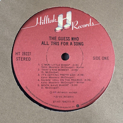 The Guess Who All This For A Song Vinyl Record - Promotional Copy - Excellent