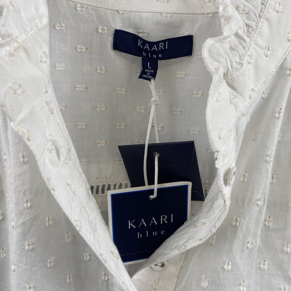 NWT KAARI White Eyelet Blouse Long Sleeves Size L