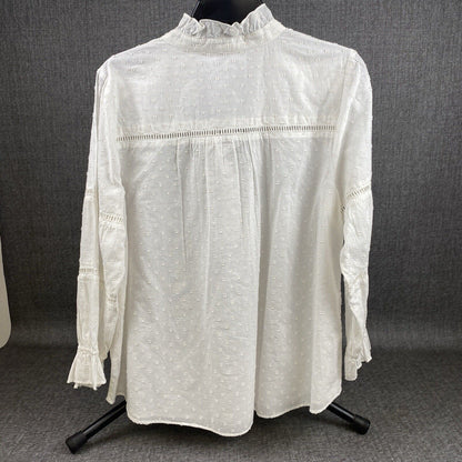 NWT KAARI White Eyelet Blouse Long Sleeves Size L