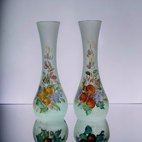 Linea Gipar Frosted Hand-Painted Blown Glass Vase Pair, Italy Signed by Artist