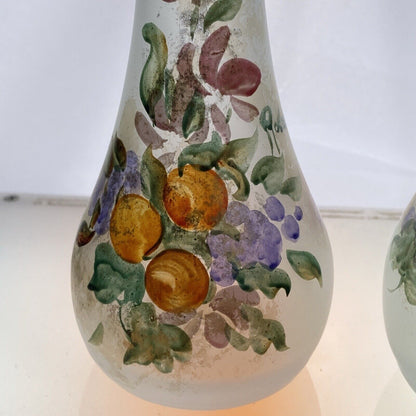 Linea Gipar Frosted Hand-Painted Blown Glass Vase Pair, Italy Signed by Artist