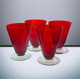 Vintage Morgantown Radiant Ruby Red Top Clear Bottom Goblets Set of 4