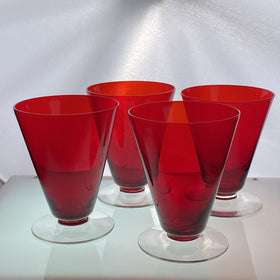 Vintage Morgantown Radiant Ruby Red Top Clear Bottom Goblets Set of 4