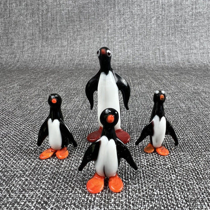 Lampwork Glass Miniature Penguin 2"  and 1.5" Tall Set of 4