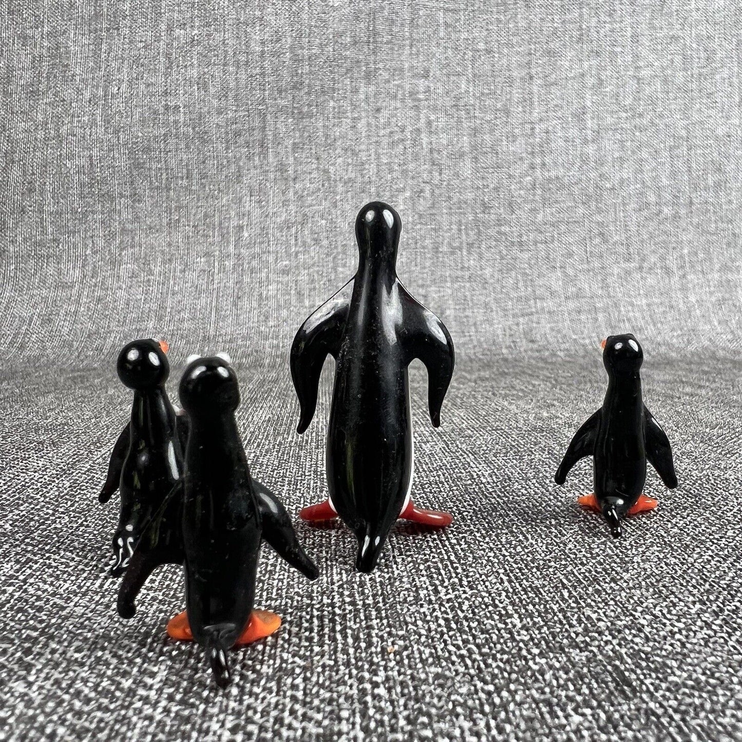 Lampwork Glass Miniature Penguin 2"  and 1.5" Tall Set of 4