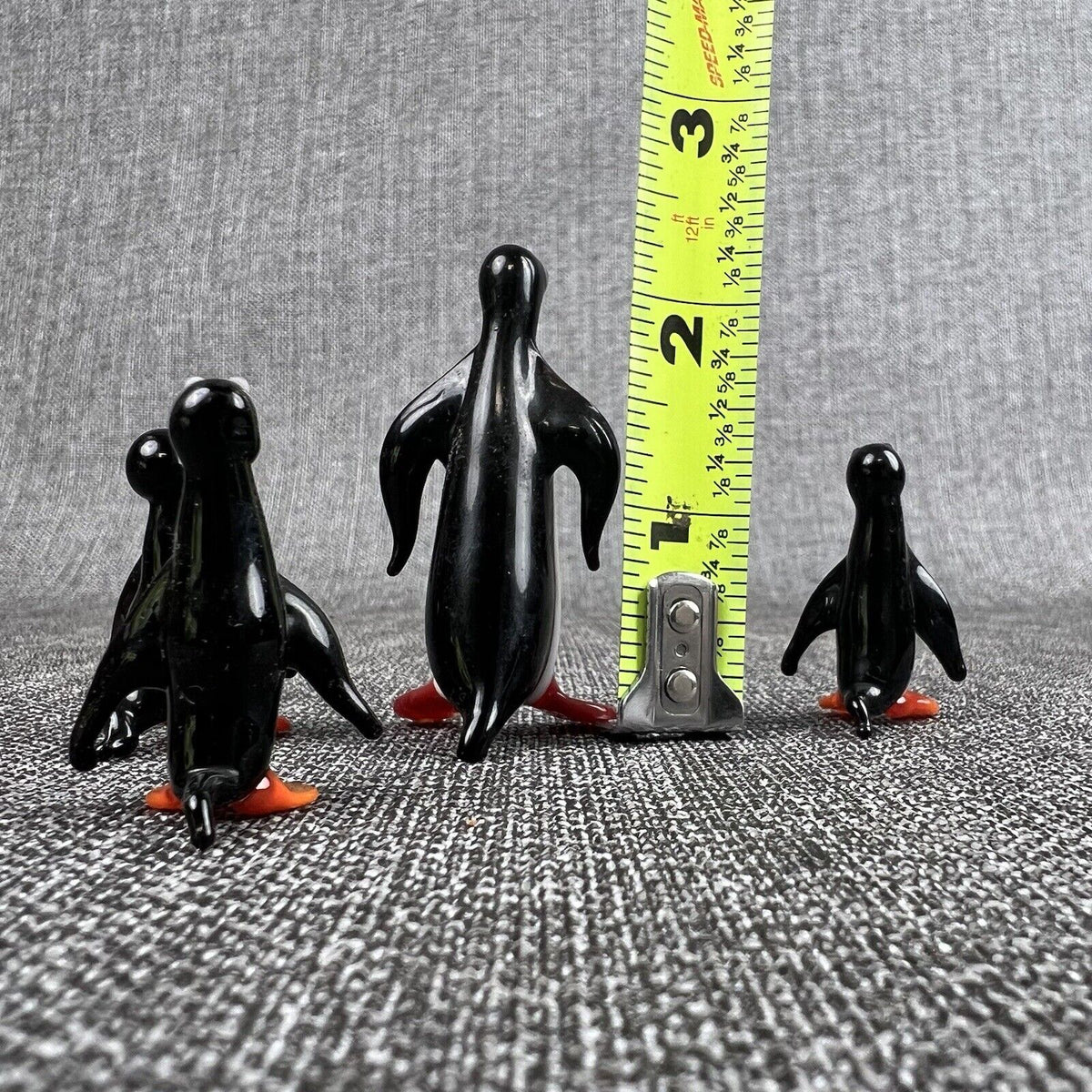 Lampwork Glass Miniature Penguin 2"  and 1.5" Tall Set of 4