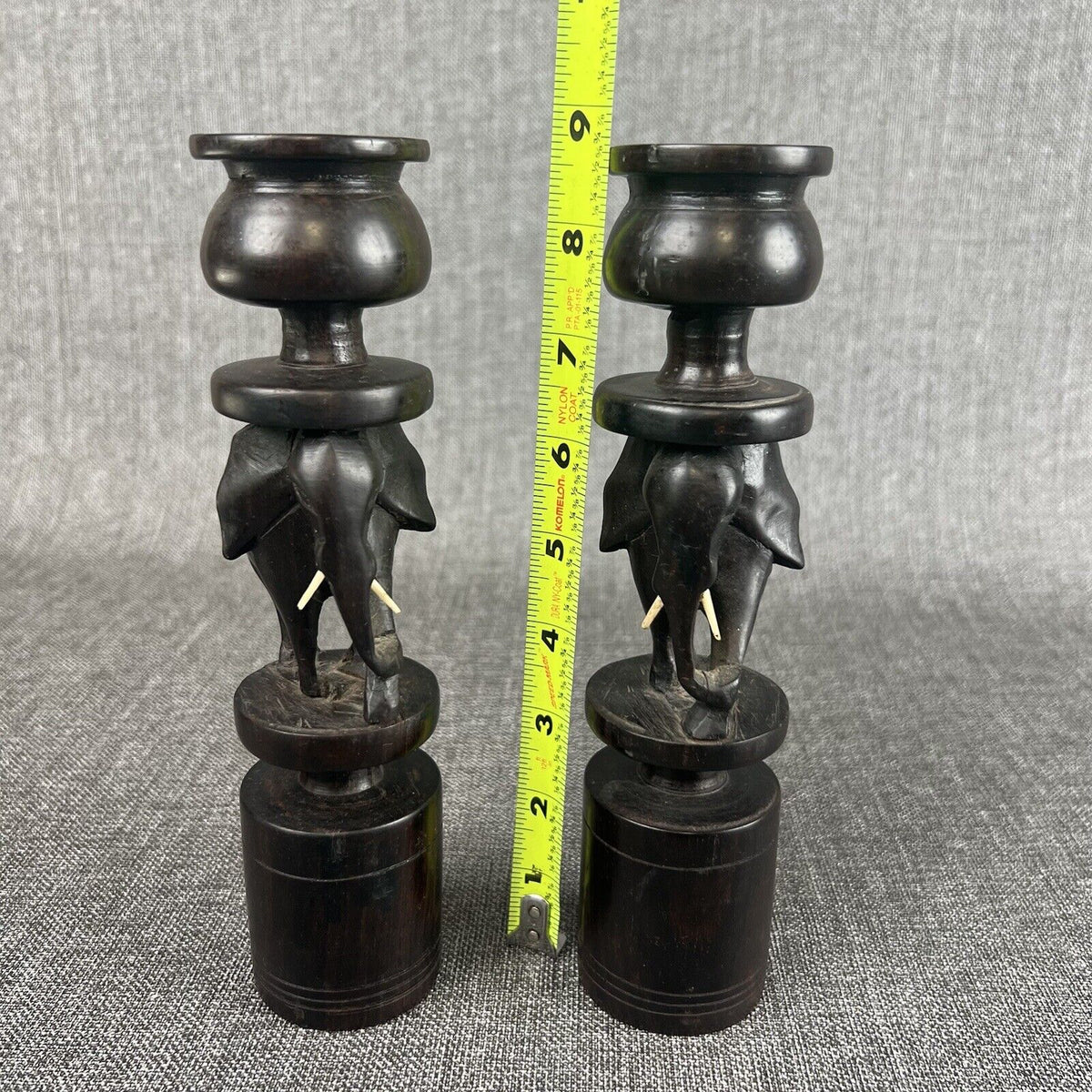 Vintage Elephant Ironwood Candle Hand Carved 2 Hard Wood Candlestick Holders