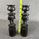 Vintage Elephant Ironwood Candle Hand Carved 2 Hard Wood Candlestick Holders