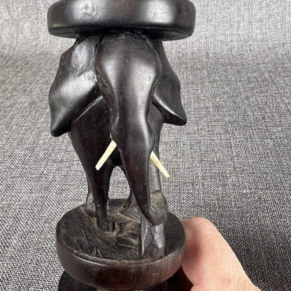 Vintage Elephant Ironwood Candle Hand Carved 2 Hard Wood Candlestick Holders