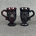 Avon 1876 Cape Cod Collection Ruby Red Glassware Foot Pedestal Mugs Set of 2