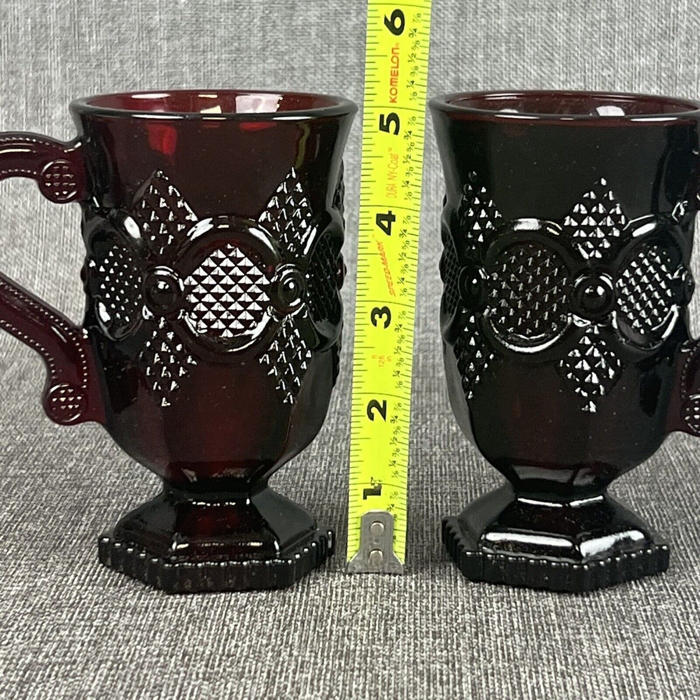 Avon 1876 Cape Cod Collection Ruby Red Glassware Foot Pedestal Mugs Set of 2