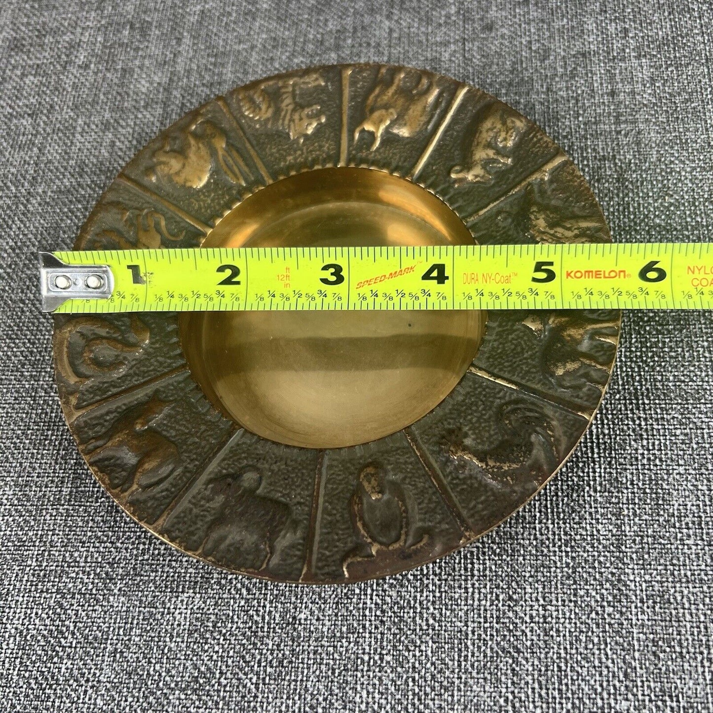 Vintage Chinese Zodiac Astrological Brass Ashtray Bowl Made In Korea 5 1/2 Inch