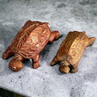 Vintage Chinese Hand Carved Rosewood Turtle Tortoise Glass Eyes