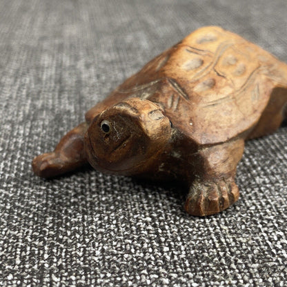 Vintage Chinese Hand Carved Rosewood Turtle Tortoise Glass Eyes