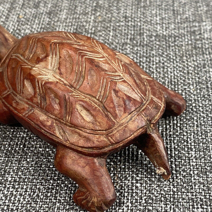 Vintage Chinese Hand Carved Rosewood Turtle Tortoise Glass Eyes