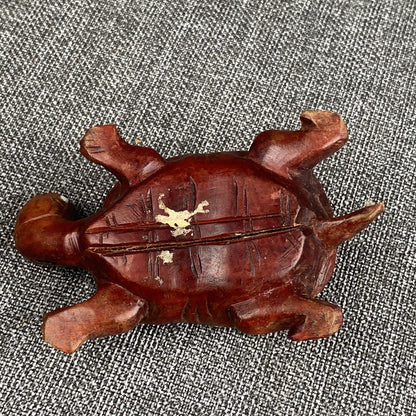 Vintage Chinese Hand Carved Rosewood Turtle Tortoise Glass Eyes