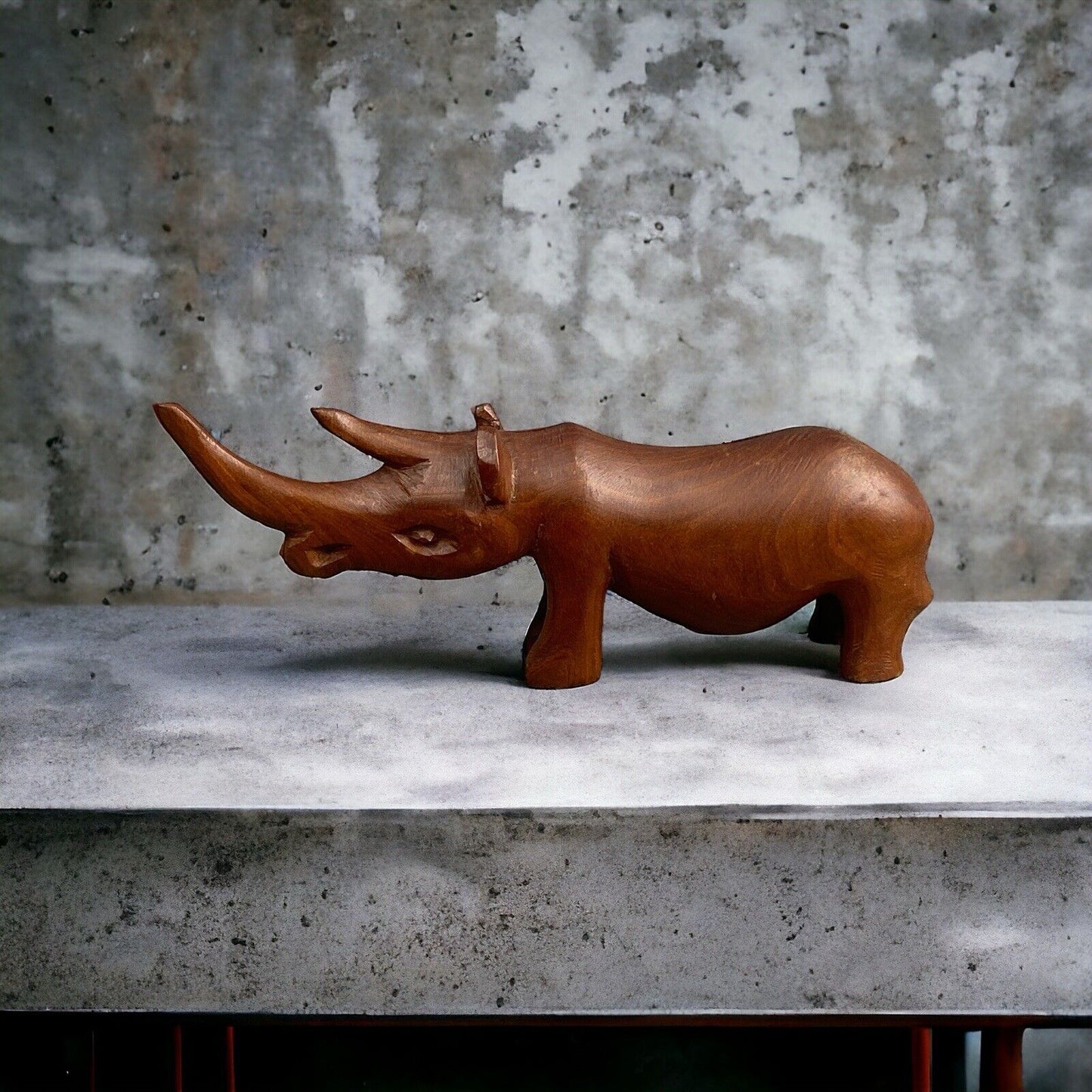 Wooden Rhinoceros Vintage Figurine 8” Long