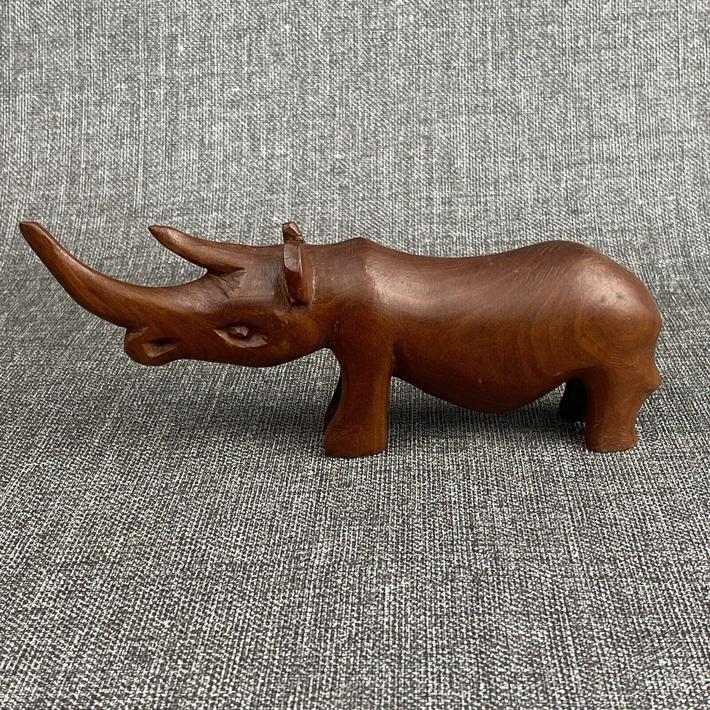 Wooden Rhinoceros Vintage Figurine 8” Long