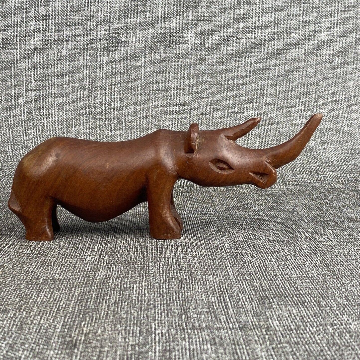 Wooden Rhinoceros Vintage Figurine 8” Long