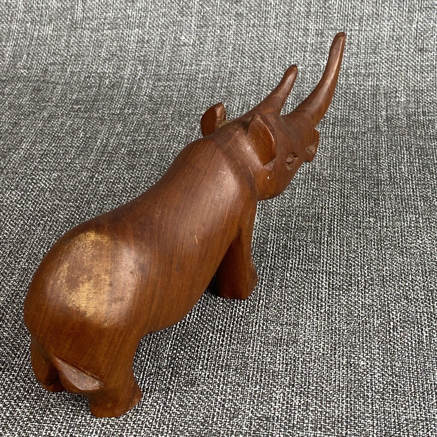 Wooden Rhinoceros Vintage Figurine 8” Long