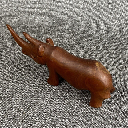 Wooden Rhinoceros Vintage Figurine 8” Long