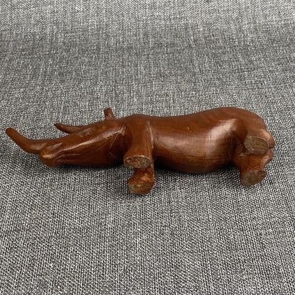 Wooden Rhinoceros Vintage Figurine 8” Long